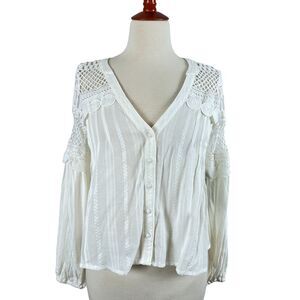 LULU'S White Embroidered Long Sleeve Top XS